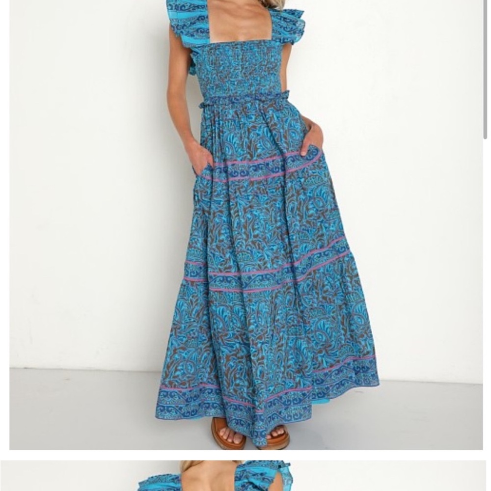 Cleobella Blue Ruffled Smocked Maxi Dress